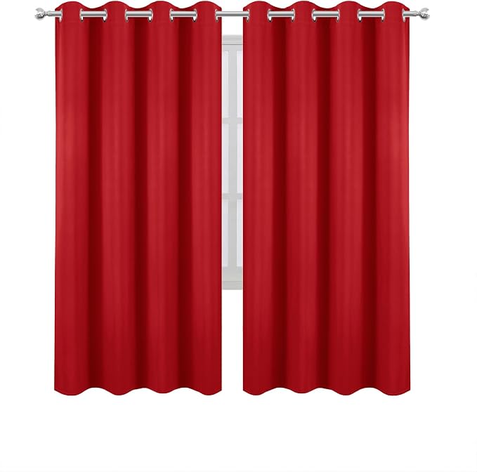 Blackout Curtains 66 x 72 Inch Long Bright Red Curtains Set of 2 Panels Room - Image 2