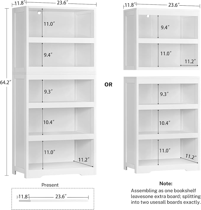 TEENFON 64.2" Bookcase, 5-Tier Open Bookshelves and Bookshelf, Freestanding - Image 2
