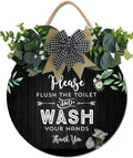 Bathroom Decor,Please Flush The Toilet and Wash Your Hands Thank You Sign,Rustic Round Wooden Wreath Sign,Bath Toilet Decoration for All The Seasons by Hilonret
