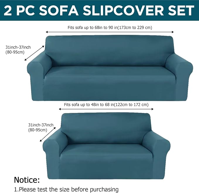 Peryiter 2 Pcs Sofa Covers Couch and Loveseat Covers Set Stretch Sofa Slipcover - Image 2