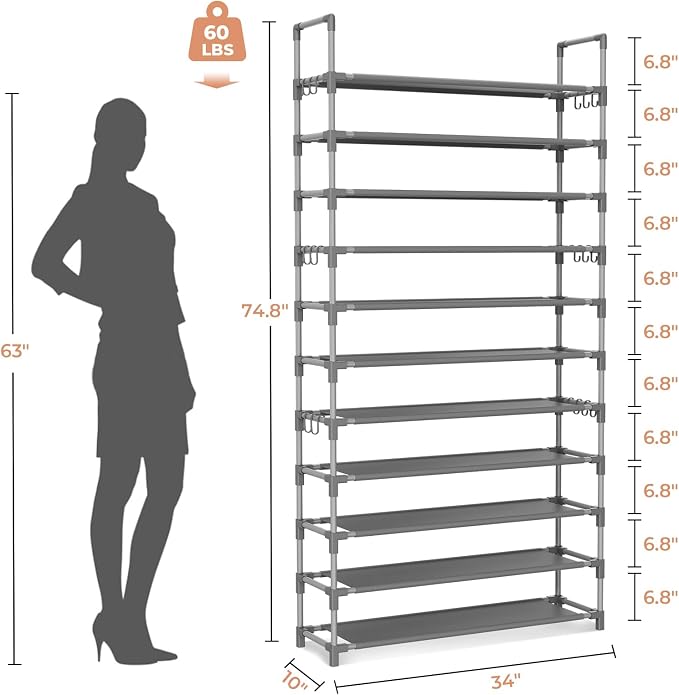 LANTEFUL 11 Tiers Tall Shoe Rack Holds 55 Pairs of Shoes - Image 3