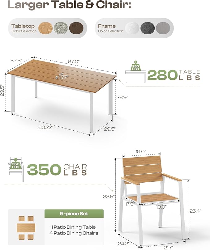 Outdoor Dining Set for 4, Patio Table and Chairs Set - Image 6