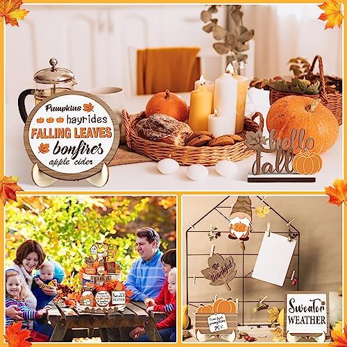 Maitys 21 Pcs Fall Tiered Tray Decor Set Hello Fall Pumpkin Gnome Truck Wood Sign Rustic Farmhouse Thanksgiving Wood Bead Decorative Tabletop Sign for Home Autumn Thanksgiving Harvest Table Shelf - Image 6
