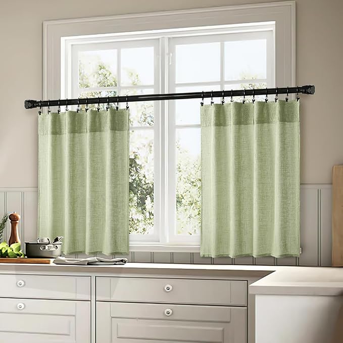 MIULEE Sage Green Kitchen Curtain 36 Inch Length 2 Panels Farmhouse | Textured - Image 3