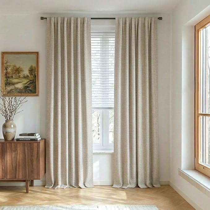 NICETOWN Natural 100% Blackout Linen Curtains 84" Long by NICETOWN
