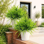 Uieke 12 Bundles Artificial Outdoor Plants UV Resistant Fake Grass Plants Faux Plastic Plants Greenery Shrubs for Home Garden Pathway Window Box Front Porch Spring Summer Decor, Green - Image 2