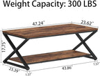 HSH Rustic Coffee Table with Storage Shelf, Industrial Metal Wood Living Room - Image 2