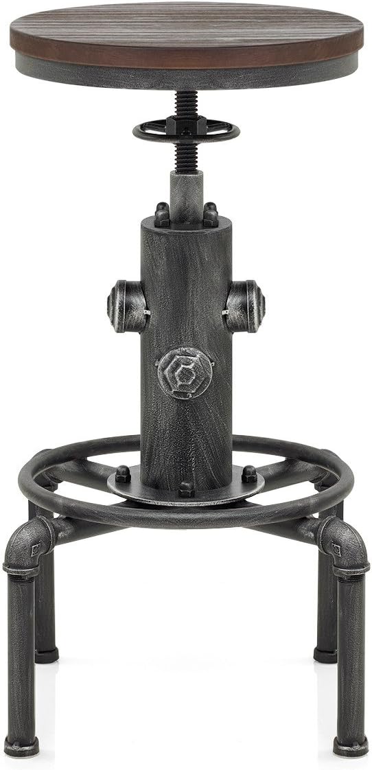 Topower Antique Vintage Industrial Barstool Solid Wood Water Pipe Fire Hydrant - Image 4