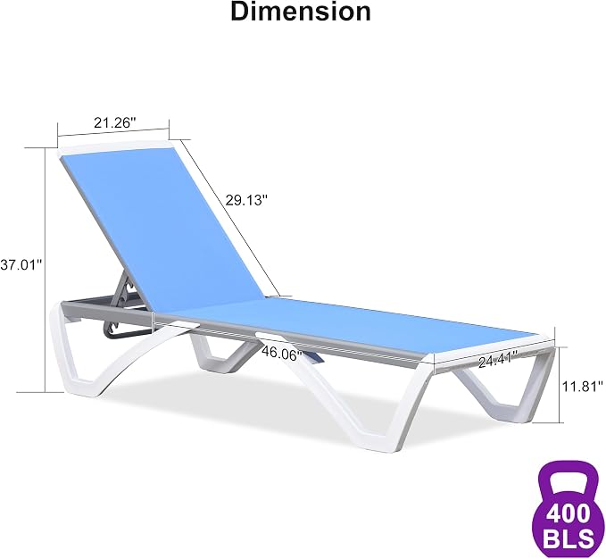 PURPLE LEAF Patio Chaise Lounge Chair Outside Aluminum Plastic Stackable - Image 2