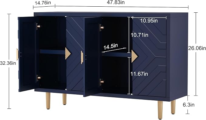 HLR 48" Accent Cabinet with 4 Doors and Shelves, Modern Sideboard Buffet - Image 2