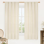 Semi Sheer Light Beige Linen Curtains 63 inch Length by LAMIT