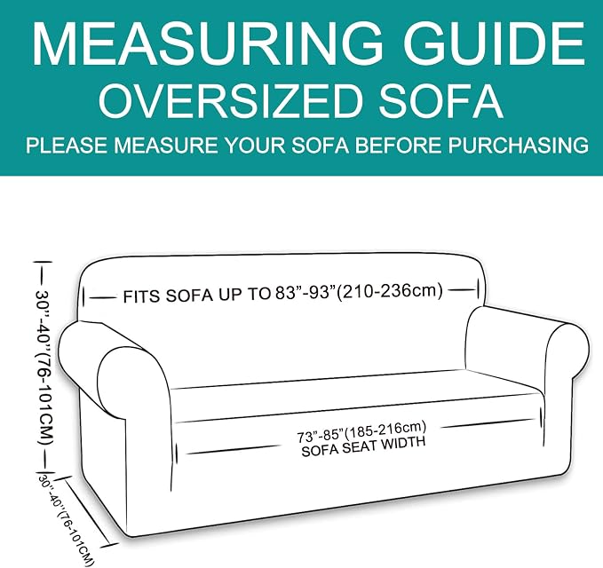 U-NICE HOME Oversized Stretch Couch Cover Slipcover, Light Blue | 3 Cushion Sofa - Image 6