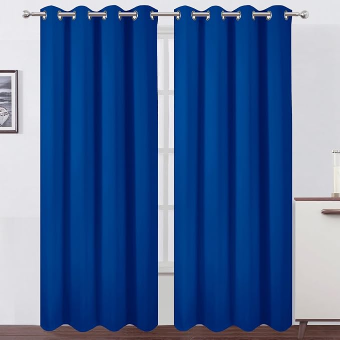 Blackout Curtains 52 x 90 Inch Long Royal Blue Curtains Set of 2 Panels Room by Lemomo