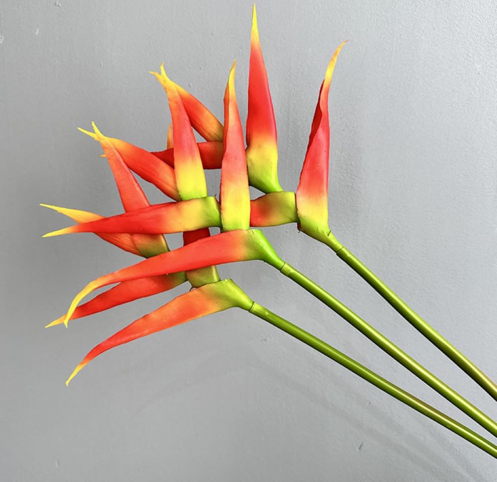 3 Pcs Orange Bird of Paradise Flowers Artificial &10 Pcs Areca Palm Leaves - Image 4