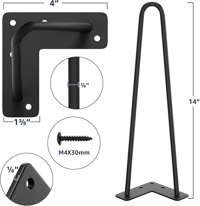 SMARTSTANDARD 14 Inch Heavy Duty Hairpin Furniture Legs, Metal Home DIY Projects - Image 2