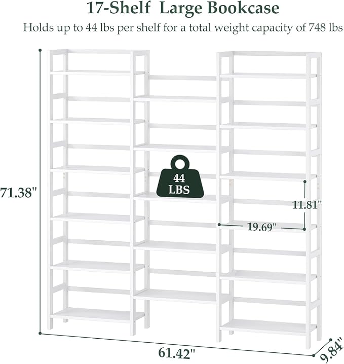 Homykic Bamboo Bookshelf, 71” Tall Triple Wide Bookcase - Image 3