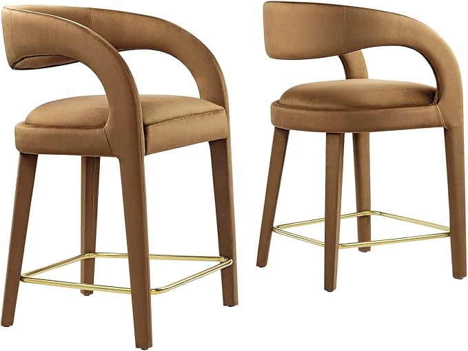 Modway EEI-6566-BRN-GLD Pinnacle Performance Velvet Counter Stool Set of Two by Modway