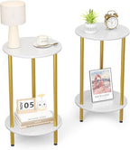 Round Side Table Set of 2, 2-Tier Modern Accent Table, Small Bedside Table by BITYODD-HOME