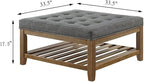 24KF Large Square Upholstered Tufted Linen Ottoman Coffee Table, Large Footrest - Image 2