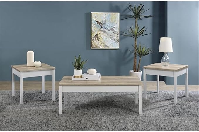 Pemberly Row 3-Piece Coastal Wood Coffee Table Set, Antique Pine and White - Image 2