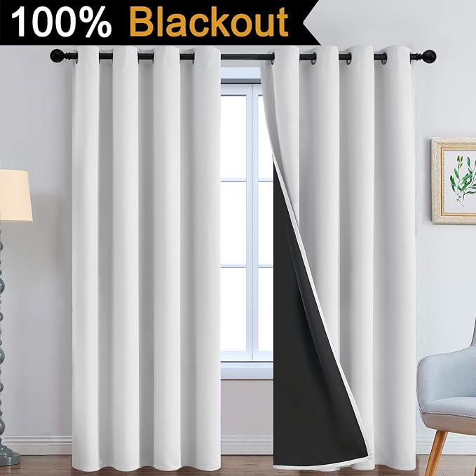 Yakamok Greyish White 100% Blackout Curtains 96 Inches Long, 2 Thick Layers | - Image 2