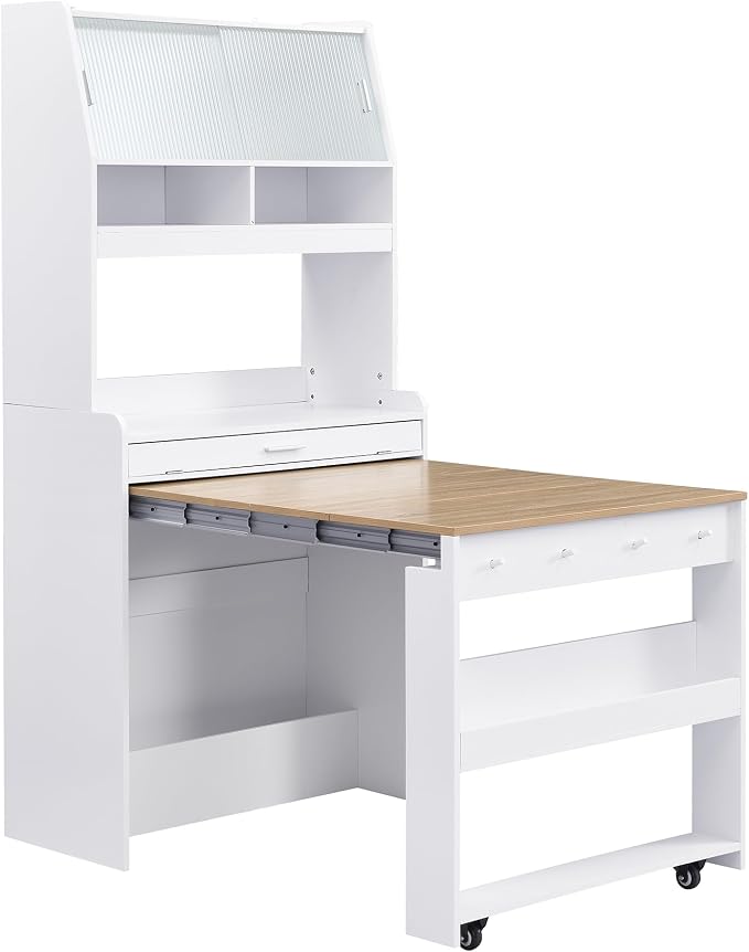Spaco 2-in-1 Folding Dining Table and Buffet Cabinet Set, Compact Pull-Out - Image 9