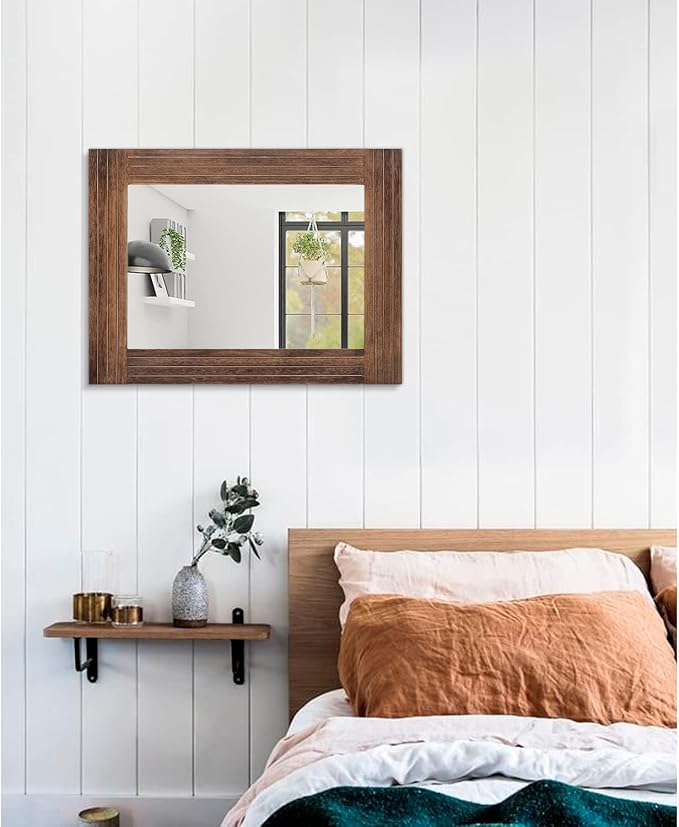Wood Mirror Rectangular Framed Rustic Vintage Mirrors Decor Farmhouse Bedroom - Image 5