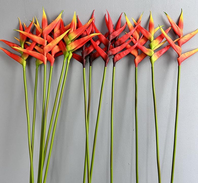 3 Pcs Orange Bird of Paradise Flowers Artificial &10 Pcs Areca Palm Leaves - Image 3