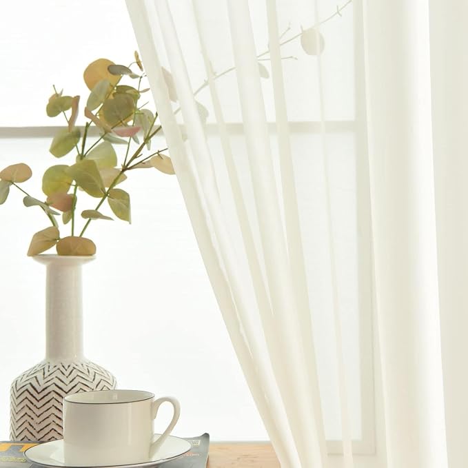 SpaceDresser Ivory Sheer Curtains 4 Panels Rod Pocket Semi-Sheer Curtain 72 - Image 4