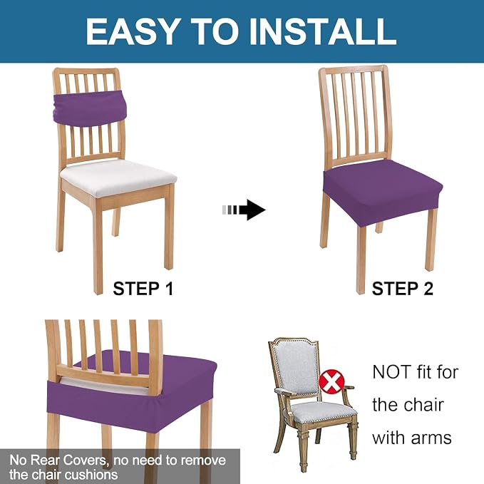 Smiry Waterproof Seat Covers for Dining Room Chairs Set of 8, Stretch Jacquard - Image 5