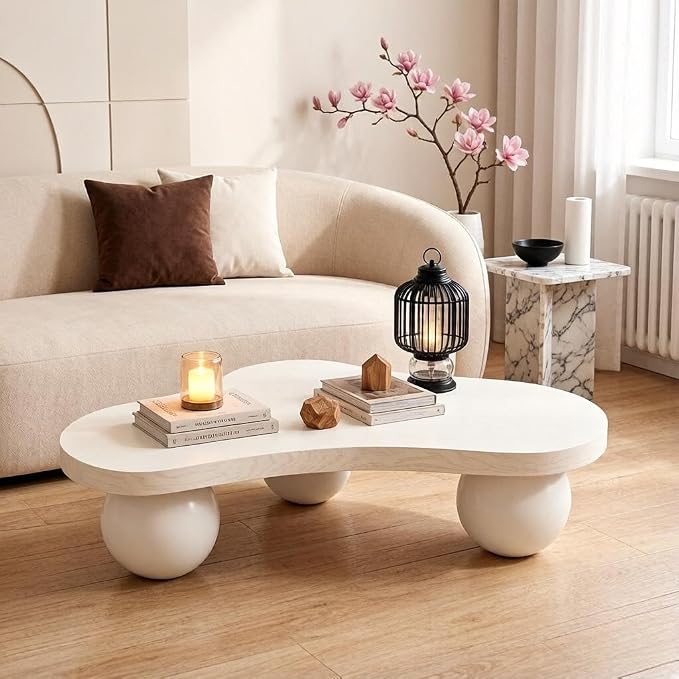 46" Cloud Coffee Table with 3 Ball Legs, Modern Irregular Center Table - Image 3