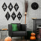 Huwena 6 Pack Gothic Wall Decor for Bedroom Living Room Dark Boho Skull Moon Snake Sun Phase Wooden Hanging Art - Image 2