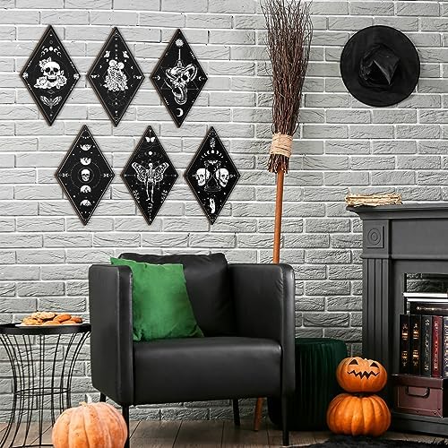 Huwena 6 Pack Gothic Wall Decor for Bedroom Living Room Dark Boho Skull Moon Snake Sun Phase Wooden Hanging Art - Image 2