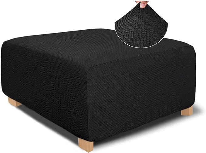NeColorLife Rectangle Ottoman Cover Jacquard Fabric Ottoman Slipcover Thick by NeColorLife
