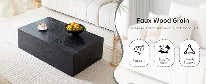 39.3'' Wood Coffee Table with Black Wood Grain, Rectangular Low Tables - Image 9