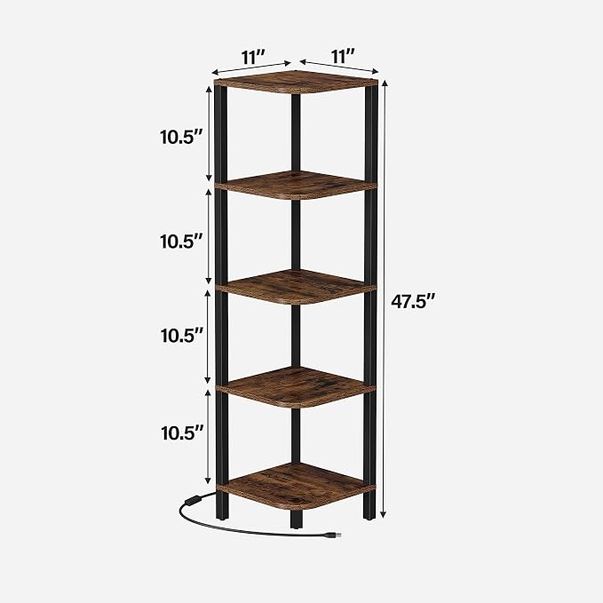 TUTOTAK Corner Shelf with LED Light, 5-Tier Corner Bookshelf - Image 2
