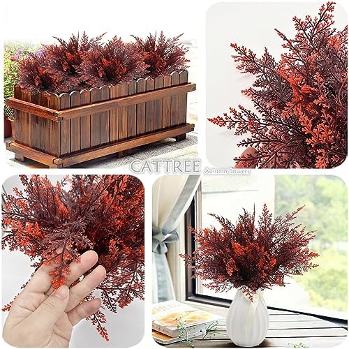 CATTREE Artificial Fern Shrubs Fake Boston Ferns Plant Bushes Plastic Leaves Plants Indoor Outdoor Garden Window Box Verandah Decor Party Table Centerpieces Wedding Christmas DIY Decoration Red 8 Pack - Image 4