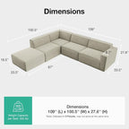 Novilla 109" Modular Sectional Sofa, No Assembly Cloud Sectional Couch - Image 2
