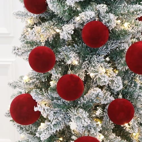 18PCS Red Velvet Christmas Ornaments,3.15IN Burgundy Christmas Ornaments - Image 2