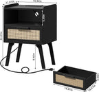 Lerliuo Rattan Nightstand with Charging Station, Cane Accent Side End Table - Image 3