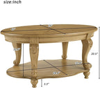 Oval Wood Coffee Table for Living Room, 2-Tier Solid Wood Coffee Table - Image 3