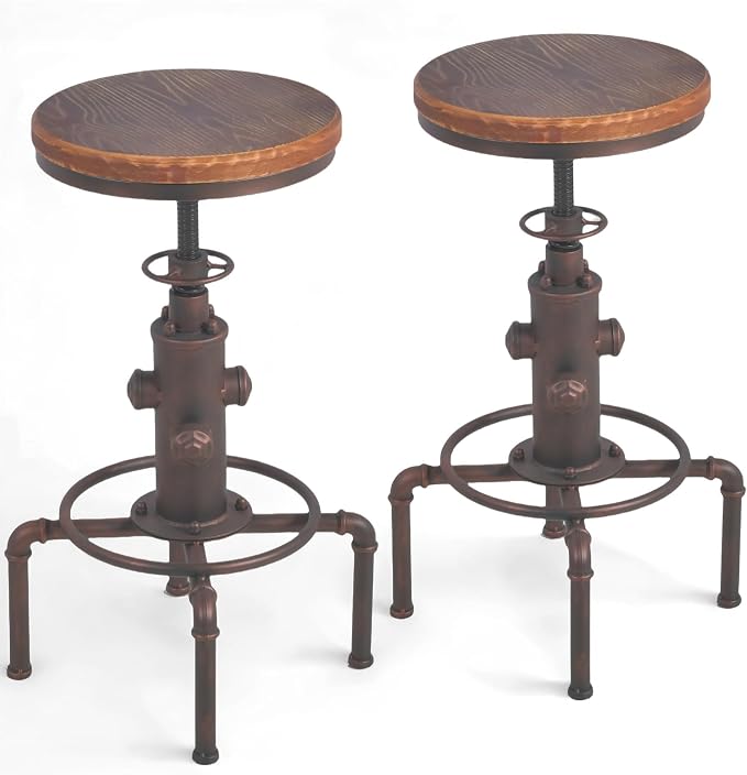 Topower Antique Vintage Industrial Barstool Solid Wood Water Pipe Fire Hydrant - Image 7