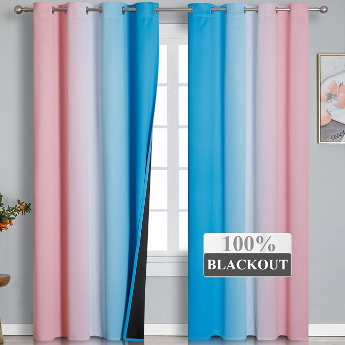 Pink and Blue Ombre Curtains for Bedroom 84 Inch Long | Room Darkening Curtains - Image 2