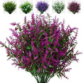 XLFAQXM 8 Pack Artificial Plants Flowers Grass Shrubs Lavender No Fade Faux Plastic Flowers Outdoor for Farmhouse Garden Porch Patio Indoor Wedding Decoration Greenery Fake Plants uv Resistant by XLFAQXM