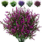 XLFAQXM 8 Pack Artificial Plants Flowers Grass Shrubs Lavender No Fade Faux Plastic Flowers Outdoor for Farmhouse Garden Porch Patio Indoor Wedding Decoration Greenery Fake Plants uv Resistant by XLFAQXM