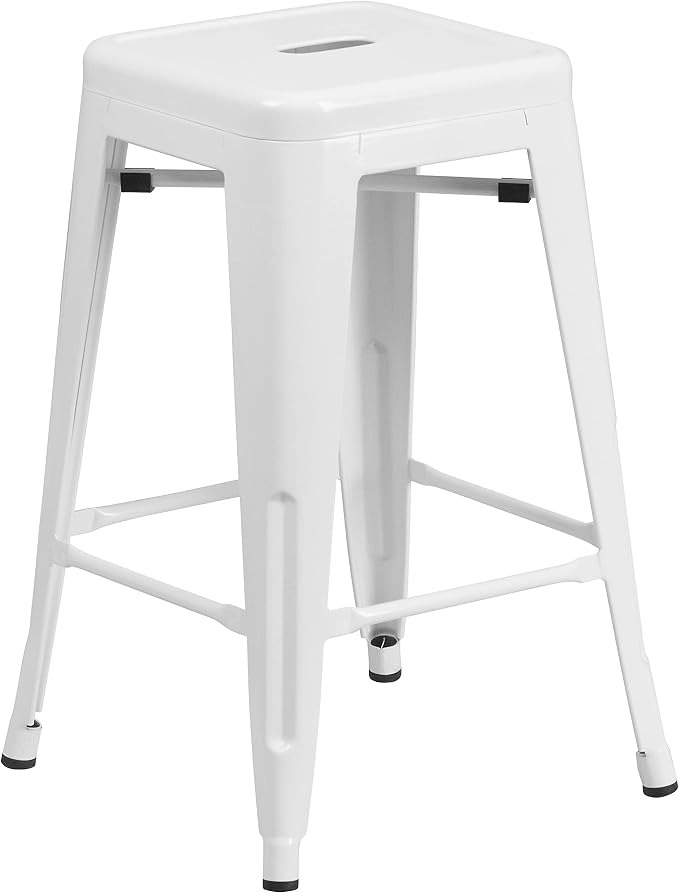 Flash Furniture Lily 4 Pack Commercial Grade 24" High Backless White Metal - Image 8