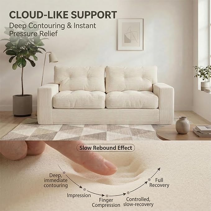 69" Corduroy Loveseat Sofa in a Box, High-Density Foam Couch, No Assembly - Image 6