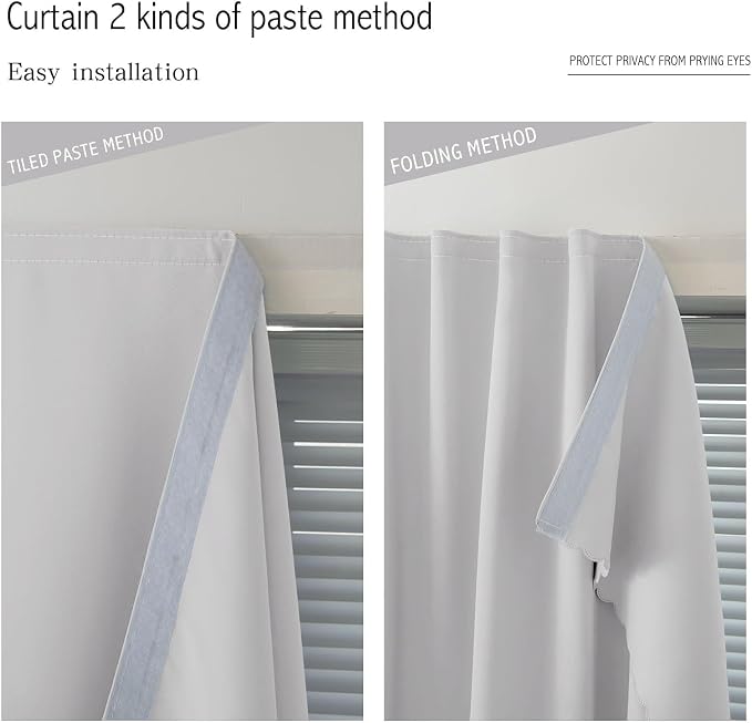 Thermal Blackout Curtains with Self-Adhesive Tape, No Rod No Drill Easy Install - Image 6