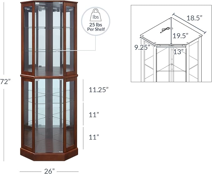 BELLEZE Lighted Corner Display Curio Cabinet, Bar and Liquor Storage Area - Image 2