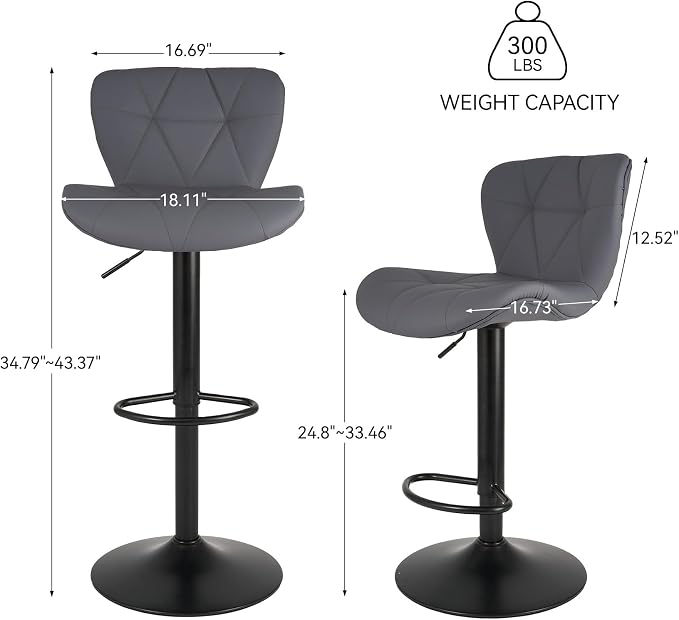Nalupatio Modern Bar Stools Set of 2, Adjustable Faux Leather Upholstered - Image 2